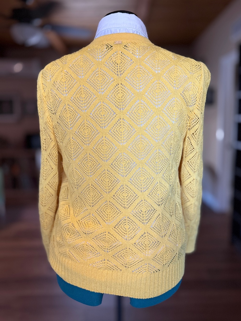 Vintage St. John Yellow Openwork Knit Cardigan Size M - Picture 5 of 8